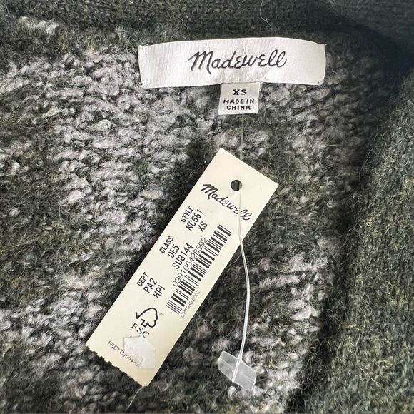 NWT Madewell Allston Button Cardigan Sweater Houndstooth Heather Pine Green - Picture 10 of 11